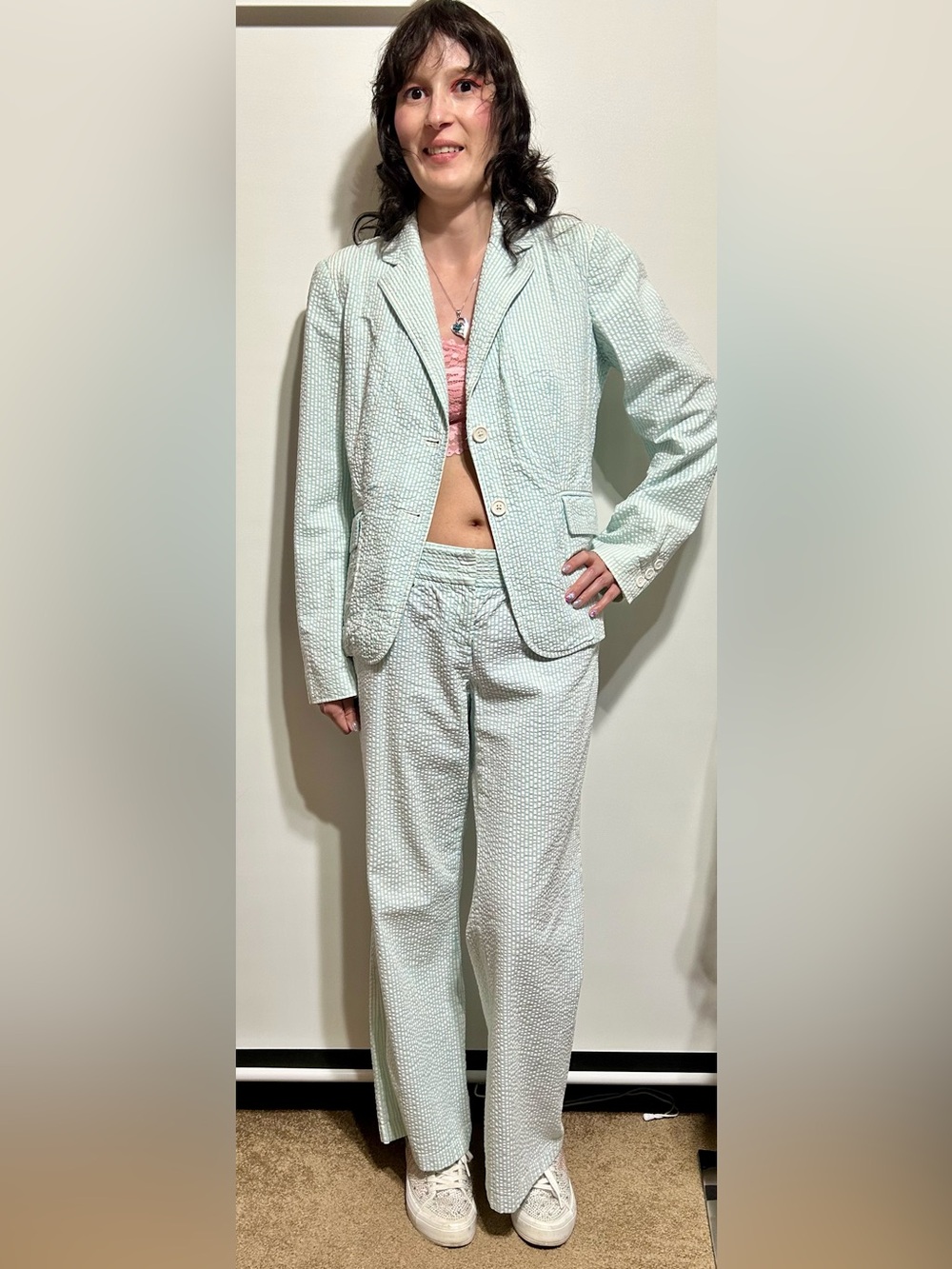 J. Crew blue & white Vintage blue Seersucker Blazer & Trousers Set